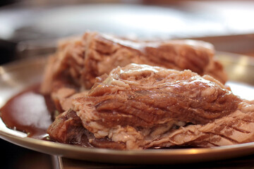 Korean Style Barbecue Grill BBQ rare meat, prepared on the plate