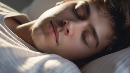 Obraz premium portrait of a young man with white t-shirt sleeping peacefully