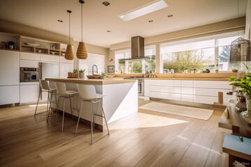 Modern kitchen, super photo realistic background. Generative ai illustration