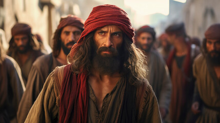 Portrait of a Pharisee in the streets of Jerusalem. New testament. Christian illustration. - obrazy, fototapety, plakaty