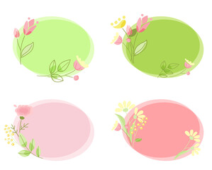 vector frames with flowers and leaves trendy color pink green