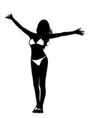 Silhouette of a Happy girl in Bikini