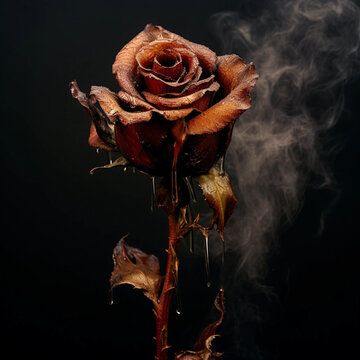 A Dying Rose With Smoke Rising in the Background Generative AI