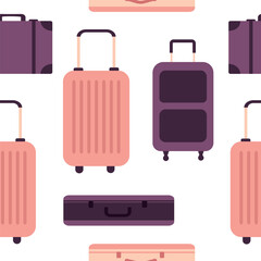 Seamless pattern of suitcases for travel and leisure. Colorful color illustration highlighted on a white background.