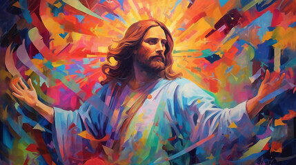 Plakat A painted portrait of Jesus, Colorful, Wallpaper, Generative AI