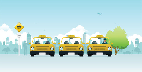 The driver is waiting for passengers at the taxi stand. © intararit