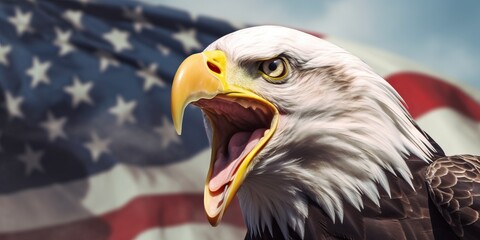 Naklejka premium Illustration eagle with United Stated independence day background made with Generative AI