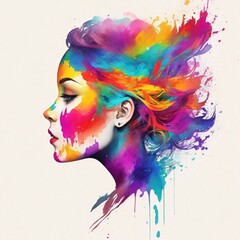 Fototapeta na wymiar Inksplash art of a woman head, colorful