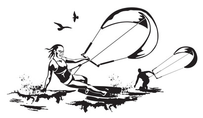 Illustration Kite Surfer auf dem Wasser