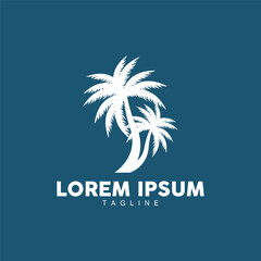 Obraz premium Coconut Tree Logo, Palm Tree Sunset Beach Vector, Elegant Minimalist Simple Design, Symbol Template Icon