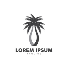 Coconut Tree Logo, Palm Tree Sunset Beach Vector, Elegant Minimalist Simple Design, Symbol Template Icon