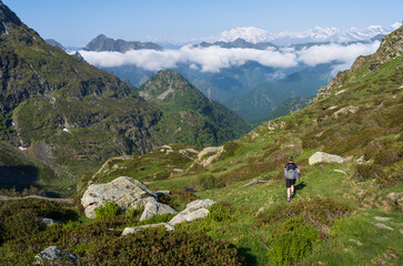 Female hiker during an adventure in National Park Val Grande.