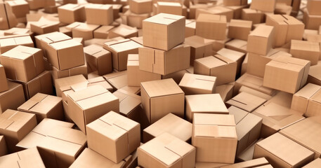 Piles of cardboard boxes on a white background, Delivery, e-commerce online small start-up business owner.