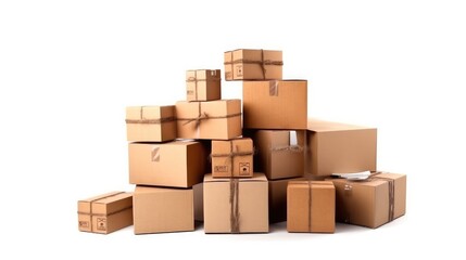 Cardboard boxes on a white background, Distribution products, Delivery, Logistics Business.