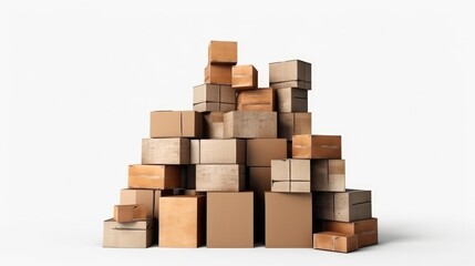 Lots of various cardboard carton boxes on white background, Delivery, online marketing packaging box and delivery, SME concept.