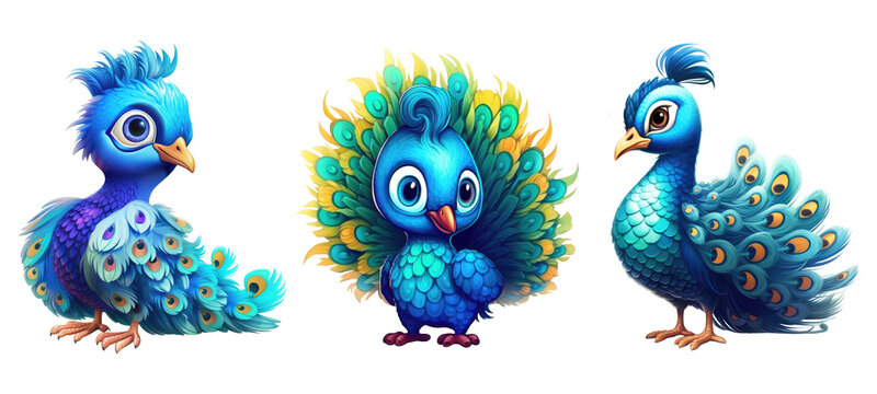 Cute Peacock Watercolor. Generative AI