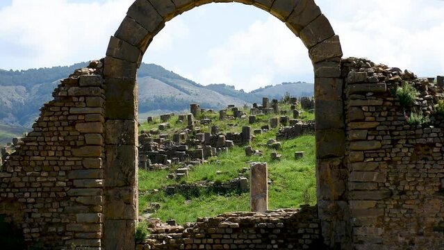 Roman arches in the ancient city of Cuicul. UNESCO world heritage site. Djemila, Setif, Algeria