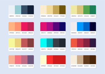 Pantone colour palette catalog samples in rgb hex. Color swatch.