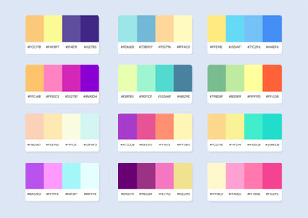 Pantone colour palette catalog samples in rgb hex. Color swatch.
