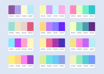 Pantone colour palette catalog samples in rgb hex. Color swatch.