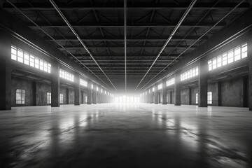 Empty big warehouse, Warehouse or industrial building, Modern interior design empty space for product display or industry background.