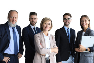 Group of successful business people on a transparent background