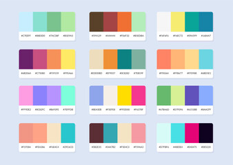 Pantone colour palette catalog samples in rgb hex. Color swatch.