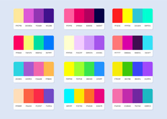 Pantone colour palette catalog samples in rgb hex. Color swatch.