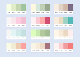 Fototapeta na wymiar Pantone colour palette catalog samples in rgb hex. Color swatch.