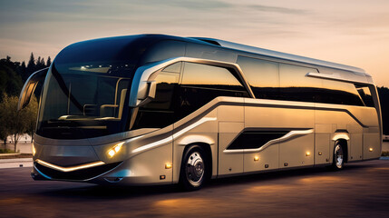 Obraz na płótnie Canvas Luxury tourist bus on the road, Transportation of tourists, Weekend holiday.