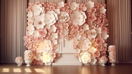 Wedding backdrop aesthetic luxury flower decoration indoor minimalist studio background, Backdrop wedding.