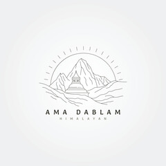 ama dablam himalayan mountain line art vector logo symbol illustration design, stupa with mountain logo