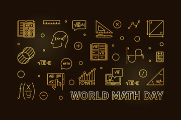 World Math Day concept vector thin line horizontal golden banner. Math illustration