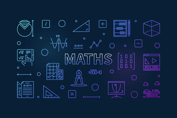 Maths vector concept outline blue banner - Mathematics line illustration