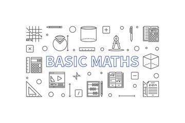 Basic Maths concept vector line horizontal banner - Math illustration