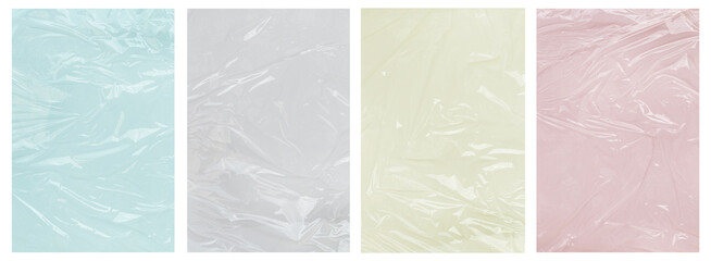 Collection transparant wrinkled plastic, plastic or polyethylene bag texture