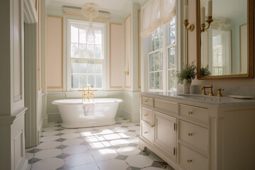 Fototapeta na wymiar Luxury bathroom with bathtub, super photo realistic background. Generative ai illustration