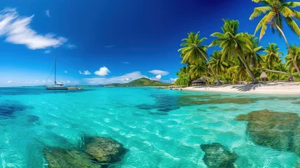 Foto op Canvas Tropical paradise Beach With Crystal-clear turquoise. Paradise Found Stunning Seascape of a Tranquil Beach with Crystal-clear Water and Palm Trees. Generative ai. © Svfotoroom