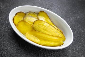 cucumber slice pickled salad vegetable food meal snack on the table copy space food background rustic top view