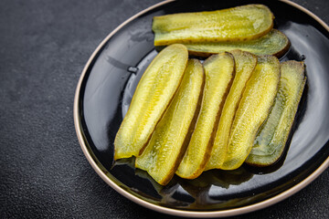 cucumber slice pickled salad vegetable food meal snack on the table copy space food background rustic top view
