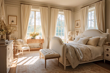 Luxury bedroom, super photo realistic background. Generative ai illustration