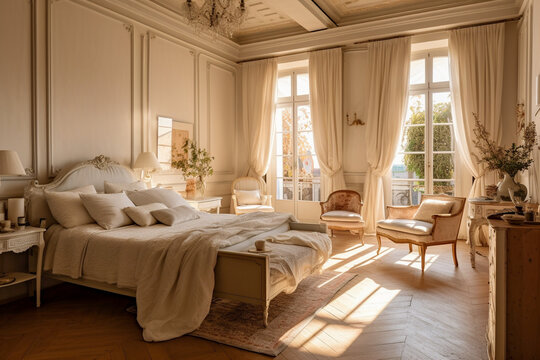 Luxury bedroom, super photo realistic background. Generative ai illustration