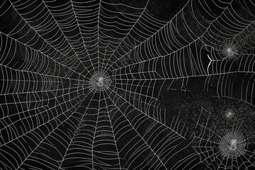 web spiders and spiders on a black chalk board background