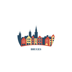 Fototapeta premium Belgium Bruges cool cityscape with skyline landmarks vector isolated logo. Panorama flat abstract shape West Flanders region colorful icon
