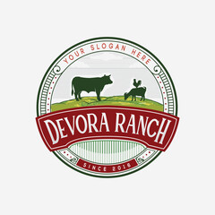 Livestock, Cattle, cow farm vector illustration classic retro vintage logo design
