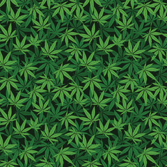 Seamless vector pattern of hand drawn marijuana leaves