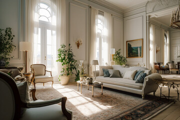 Luxury living room, super photo realistic background. Generative ai illustration