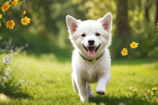 white dog on the grass, generative ai