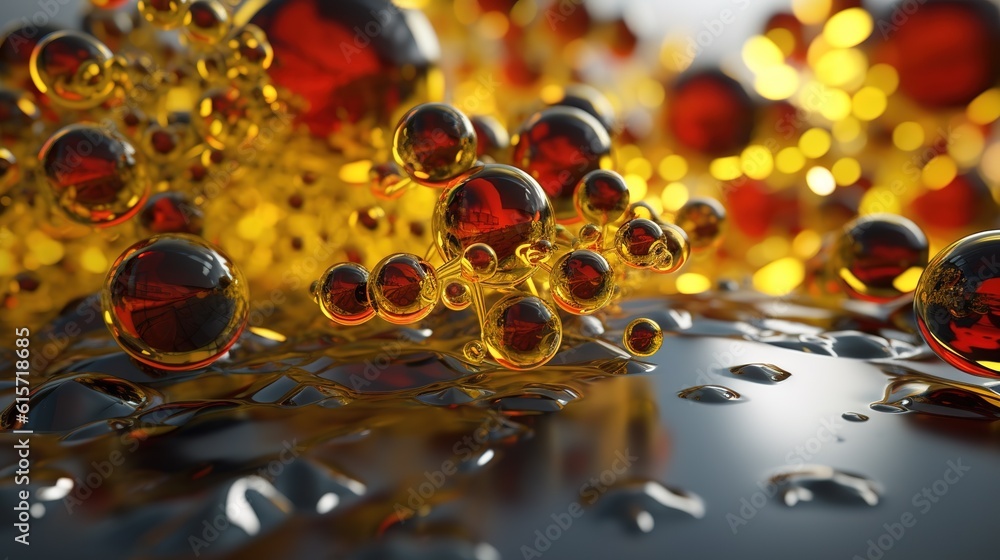 Poster a cluster of red and yellow bubbles, stacked atop one another and floating in the air