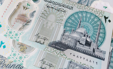Egypt's new polymer 20 Egyptian pound banknote with Mohamed Ali mosque
